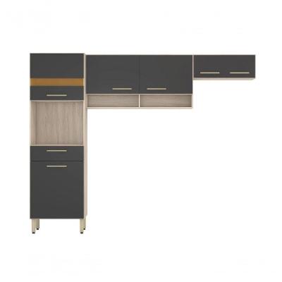 Cozinha Compacta Dama 6 Portas 1 Gaveta MDP 250cm Avena Grafite com Pés Reguláveis
