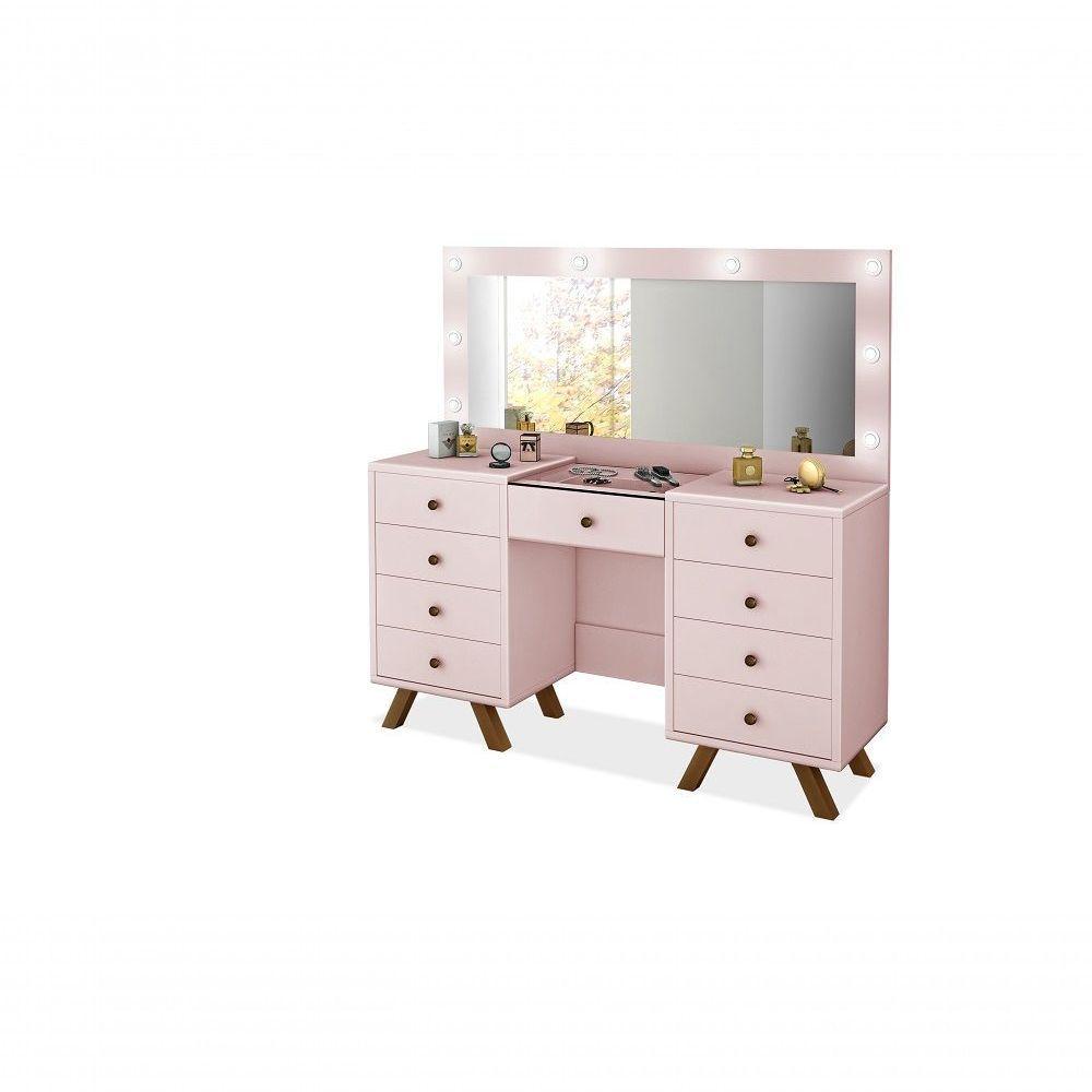 Penteadeira Rosa Com Led Gaveta Central Com Organizador - 1