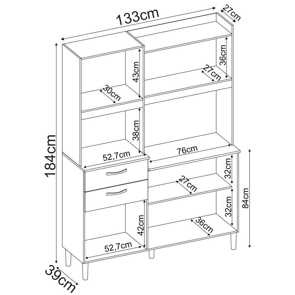Cozinha 6 Portas 2 Gavetas Harmonia 96201 Avena Grafito - 7