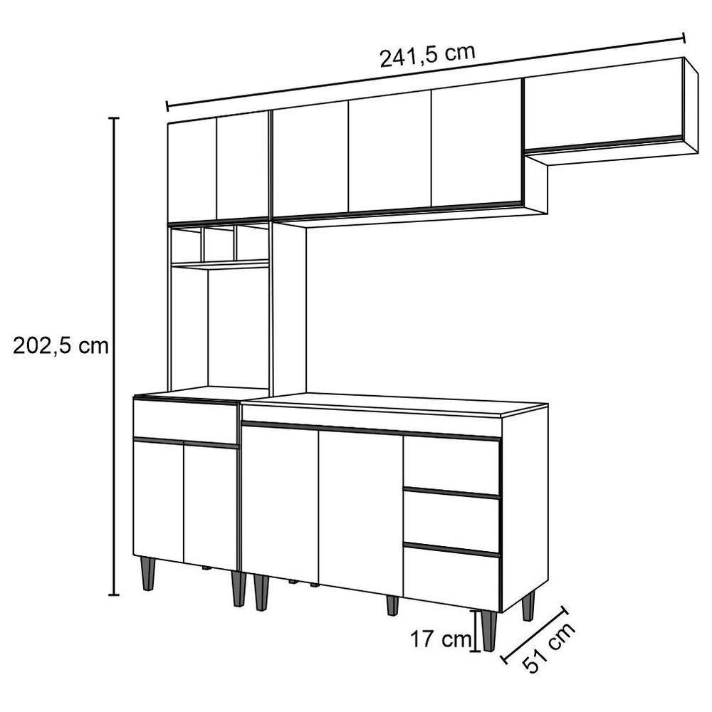 Cozinha Modulada 5 Peças Com Tampo 241Cm 10 Portas 4 Gavetas Andréia Branco - Ajl Móveis - 2