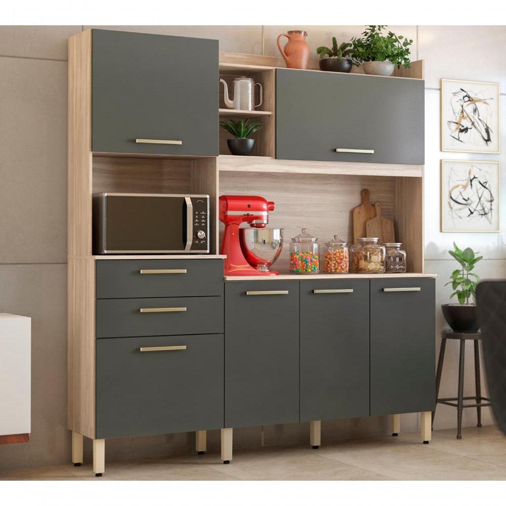 Cozinha 6 Portas 2 Gavetas Selecta 96211 Avena Grafito - 7