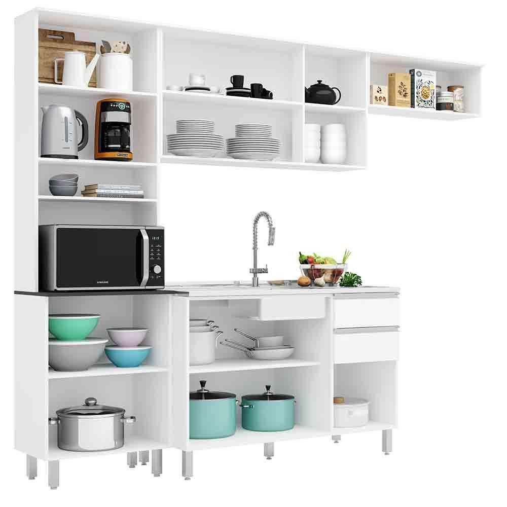 Cozinha Compacta 4 Peças Com Balcão Paris Para Pia Branco - 2
