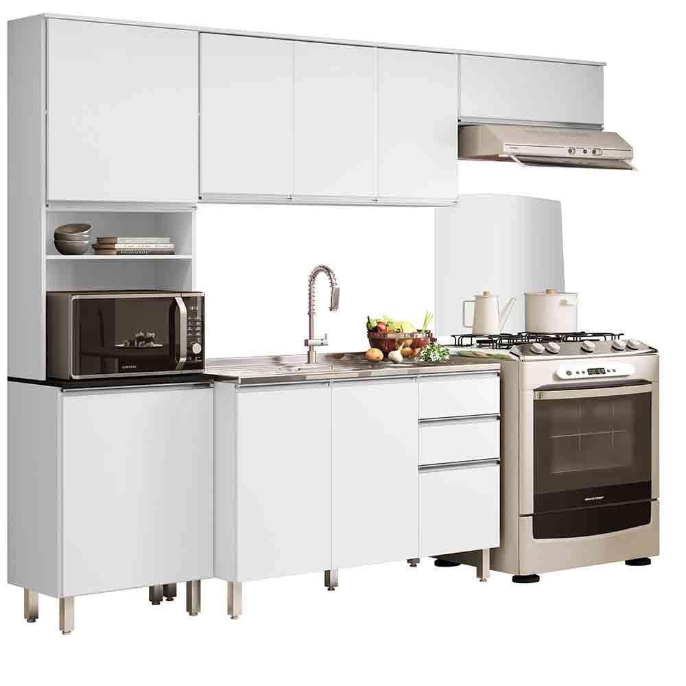 Cozinha Compacta 4 Peças Com Balcão Paris Para Pia Branco - 3