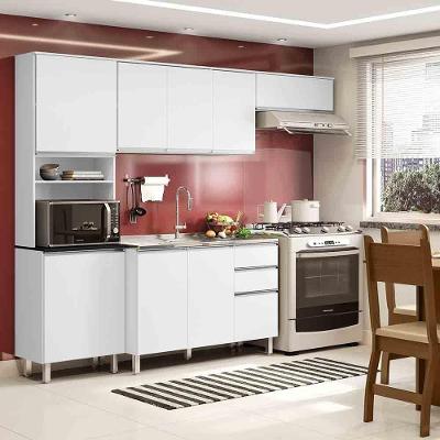 Cozinha Compacta Paris 9 Portas 2 Gavetas MDF 260cm Branco para Pia
