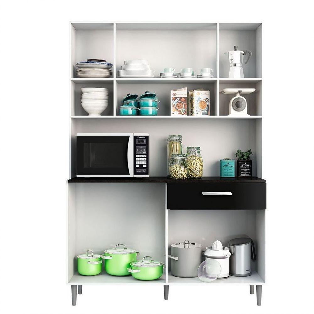 Kit Cozinha 8 Portas 1 Gaveta Gabi Branco Com Preto - 6