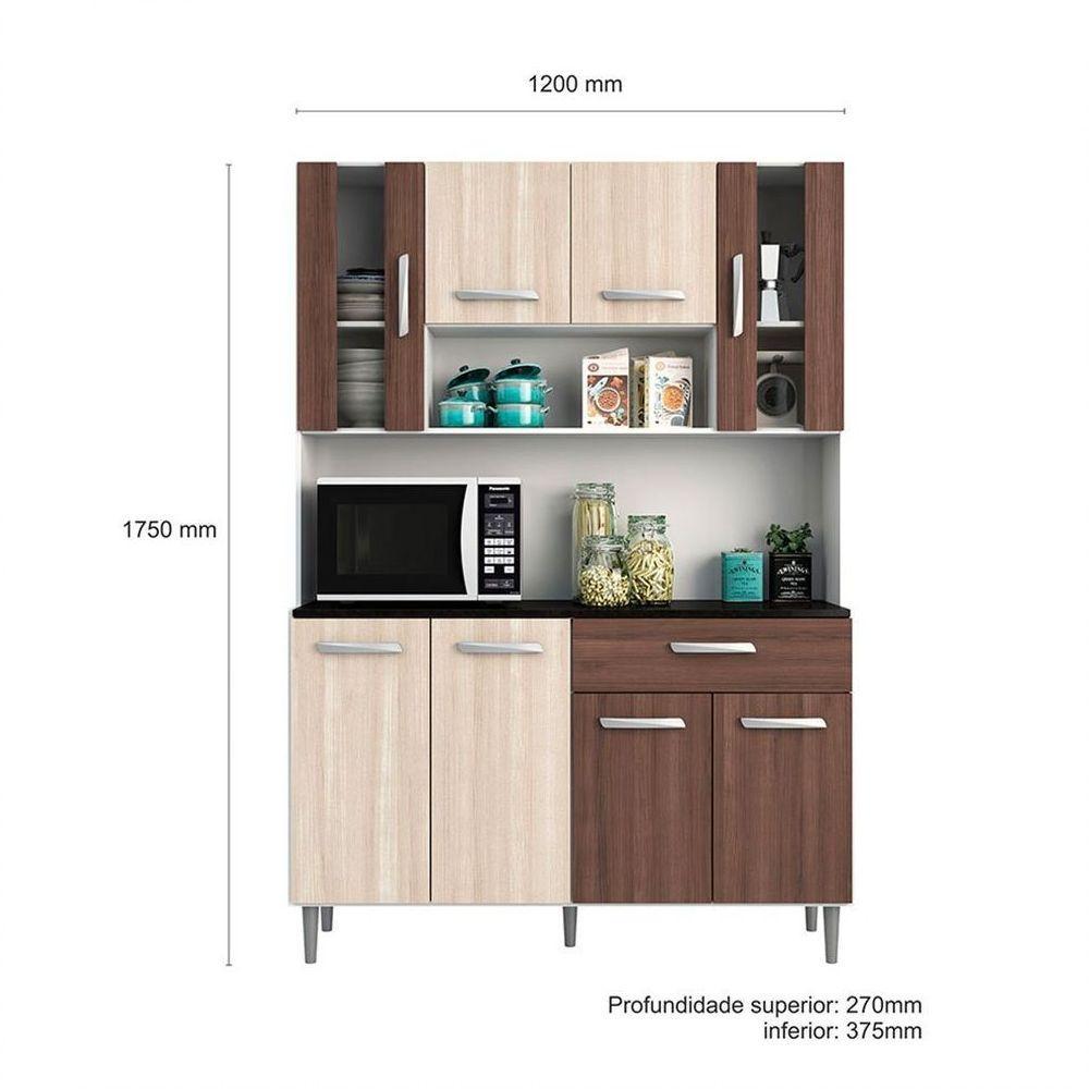 Kit Cozinha 8 Portas 1 Gaveta Gabi Branco Com Arena E Amêndoa - 2
