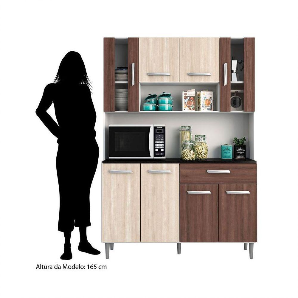 Kit Cozinha 8 Portas 1 Gaveta Gabi Branco Com Arena E Amêndoa - 3