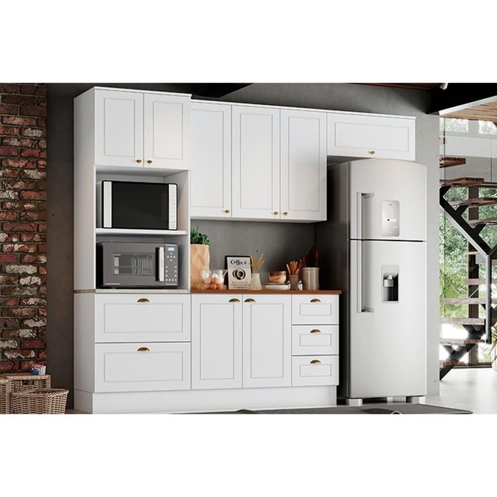 Cozinha Completa Americana (2 Aéreos, 1 Balcão, 1 Paneleiro, 1 Complemento) 5 Peças Branco - Henn - 1