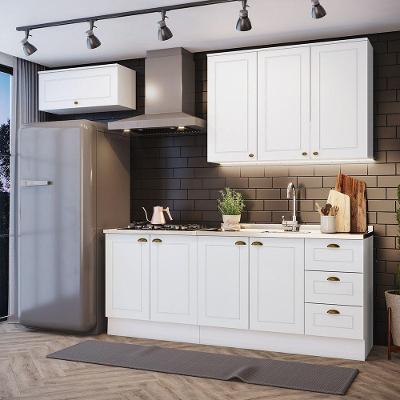 Cozinha Compacta 04 Pçs Amy 8 Portas 3 Gavetas em MDF Branco 280cm Estilo Moderno