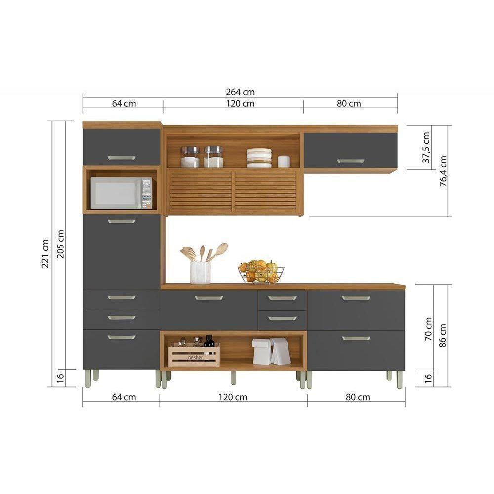 Cozinha Modulada Completa 4pçs 1 Armário 2 Balcões 1 Paneleiro C4P16 Freijo/Off White Nesher - 4