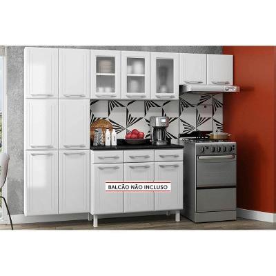 Cozinha Compacta Topázio 11 Portas em Aço 245cm Branco para Ambiente Planejado