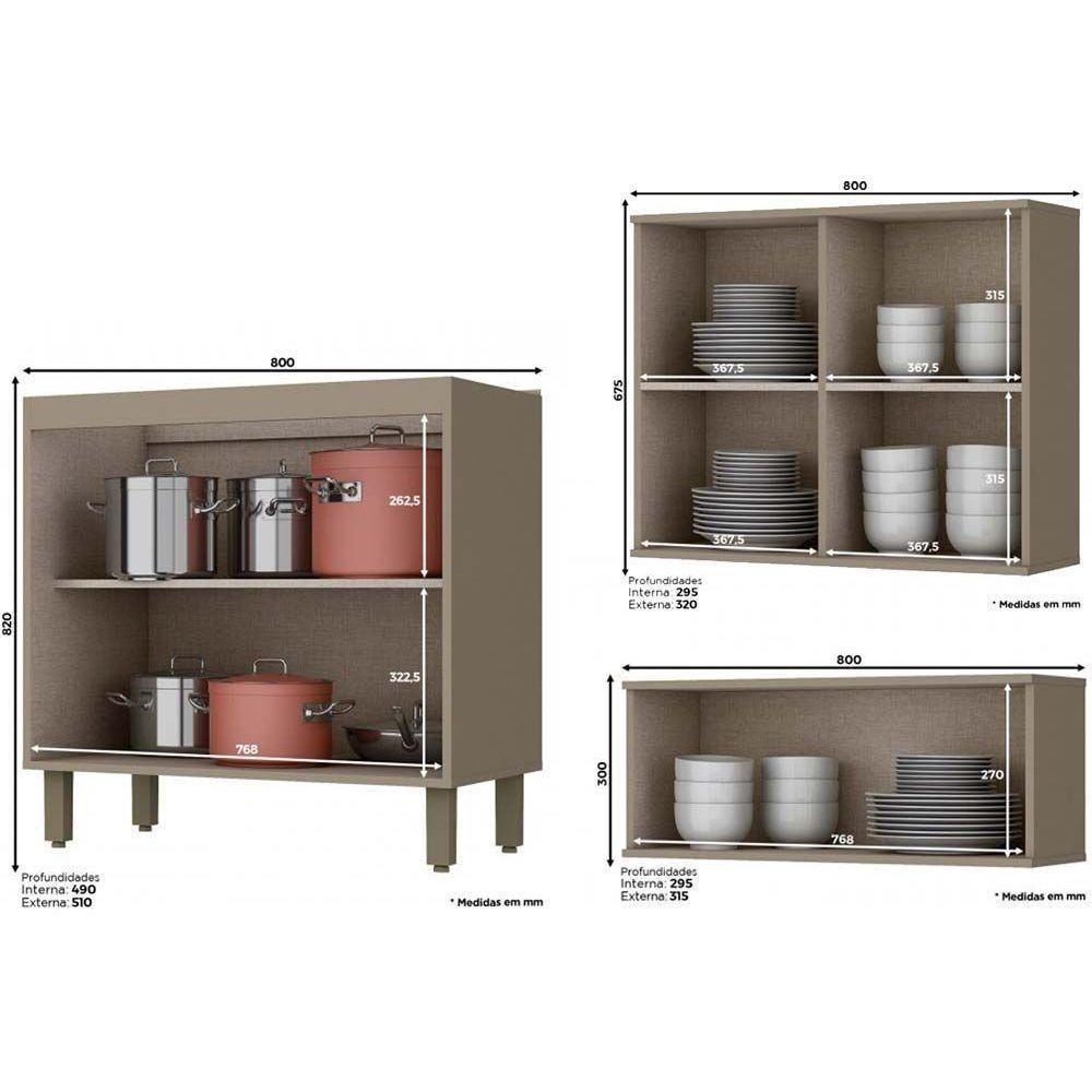 Cozinha Modulada Henn Connect  8 Peças (4 Armários + 2 Balcões + 2 Complementos) C8P10 Duna/Cristal - 6
