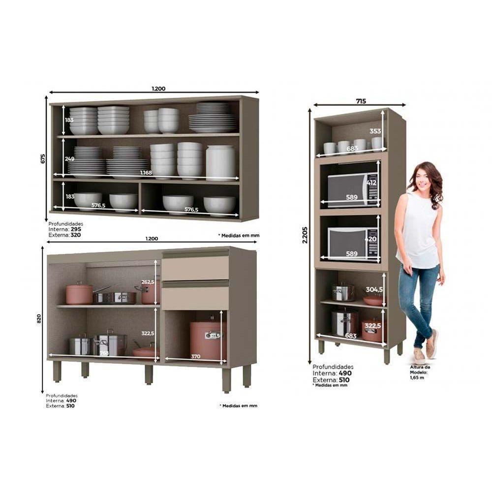 Cozinha Modulada Completa Connect 8 Peças (3 Armários + 2 Balcões + 1 Paneleiro + 2 Complementos) C8P13 Duna/Cristal - Henn - 8