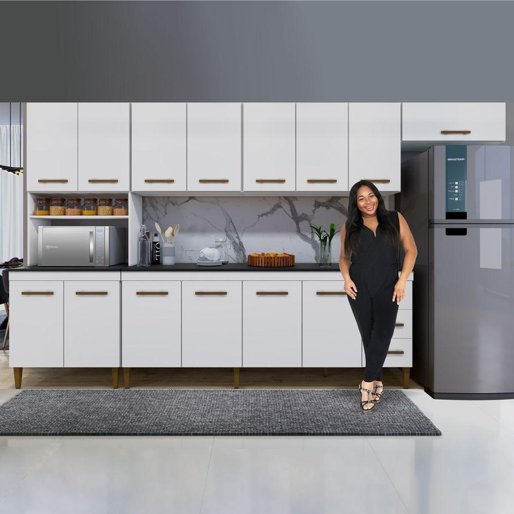 Cozinha Completa 14 Portas 3 Gavetas Atenas Kaiki Moveis Branco. - 3