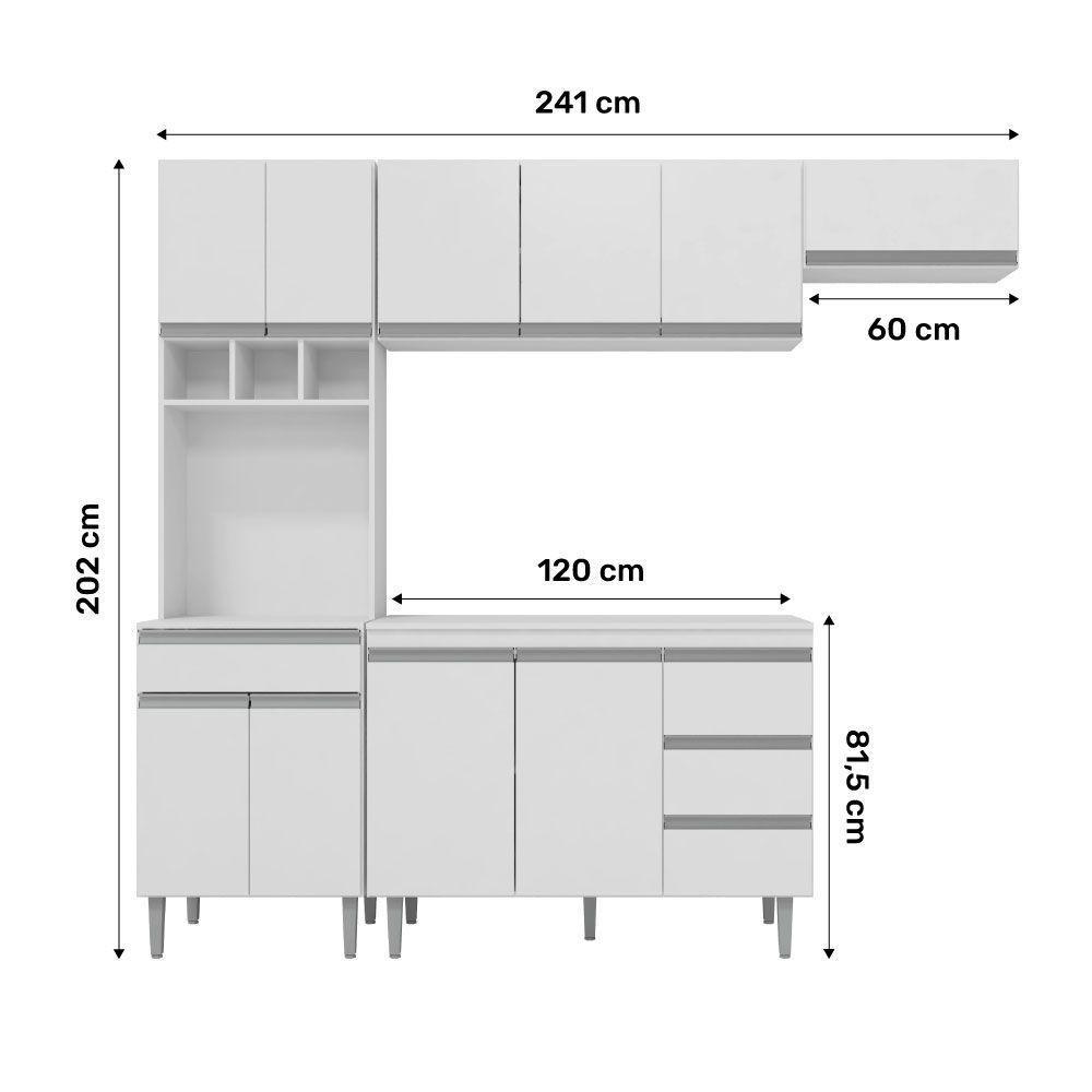 Cozinha Modulada 04 Peças Com Balcão Gabinete 120cm Branco - 2