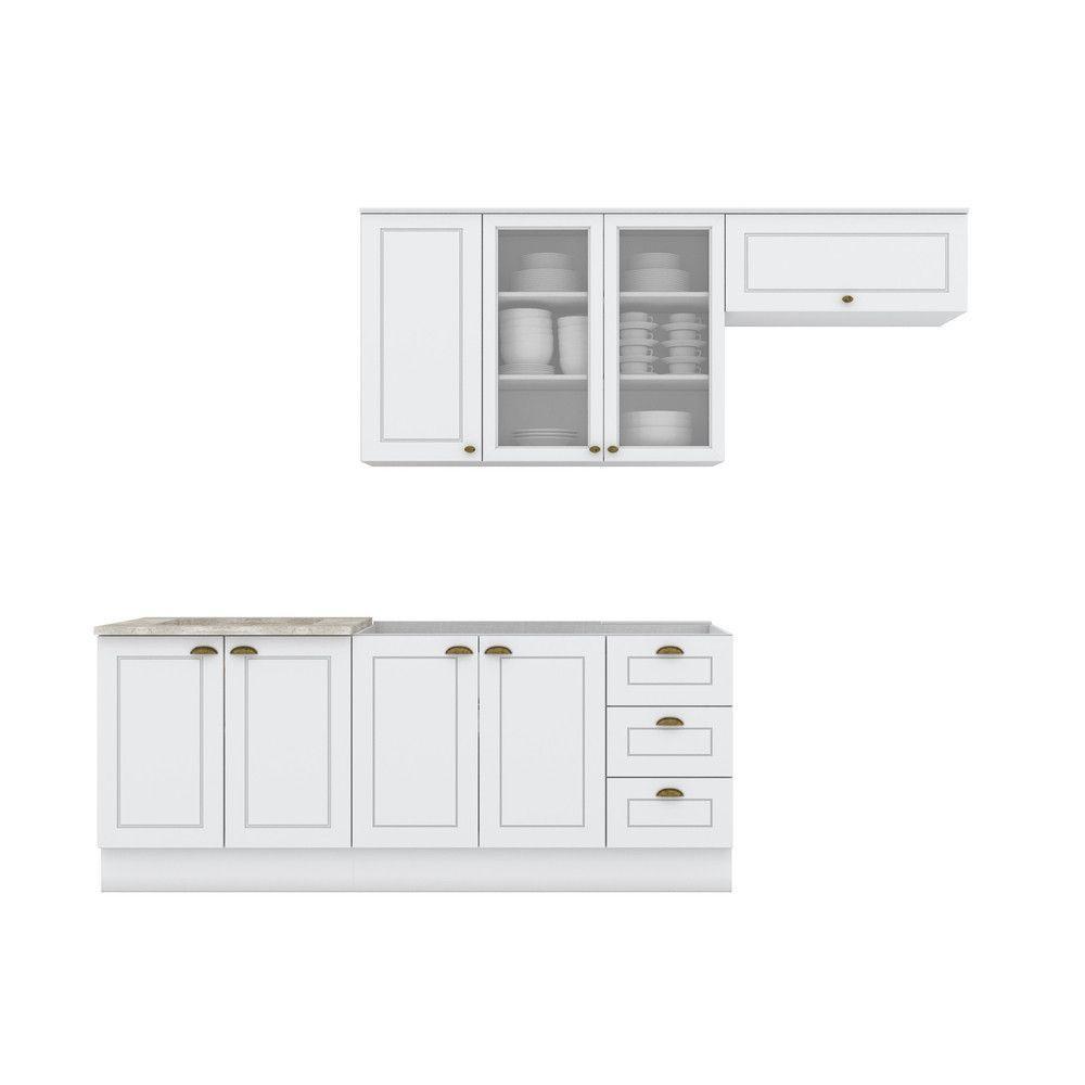 Cozinha Compacta 4 Peças C/ Aéreo 3 Portas Com Vidro Branco - 9