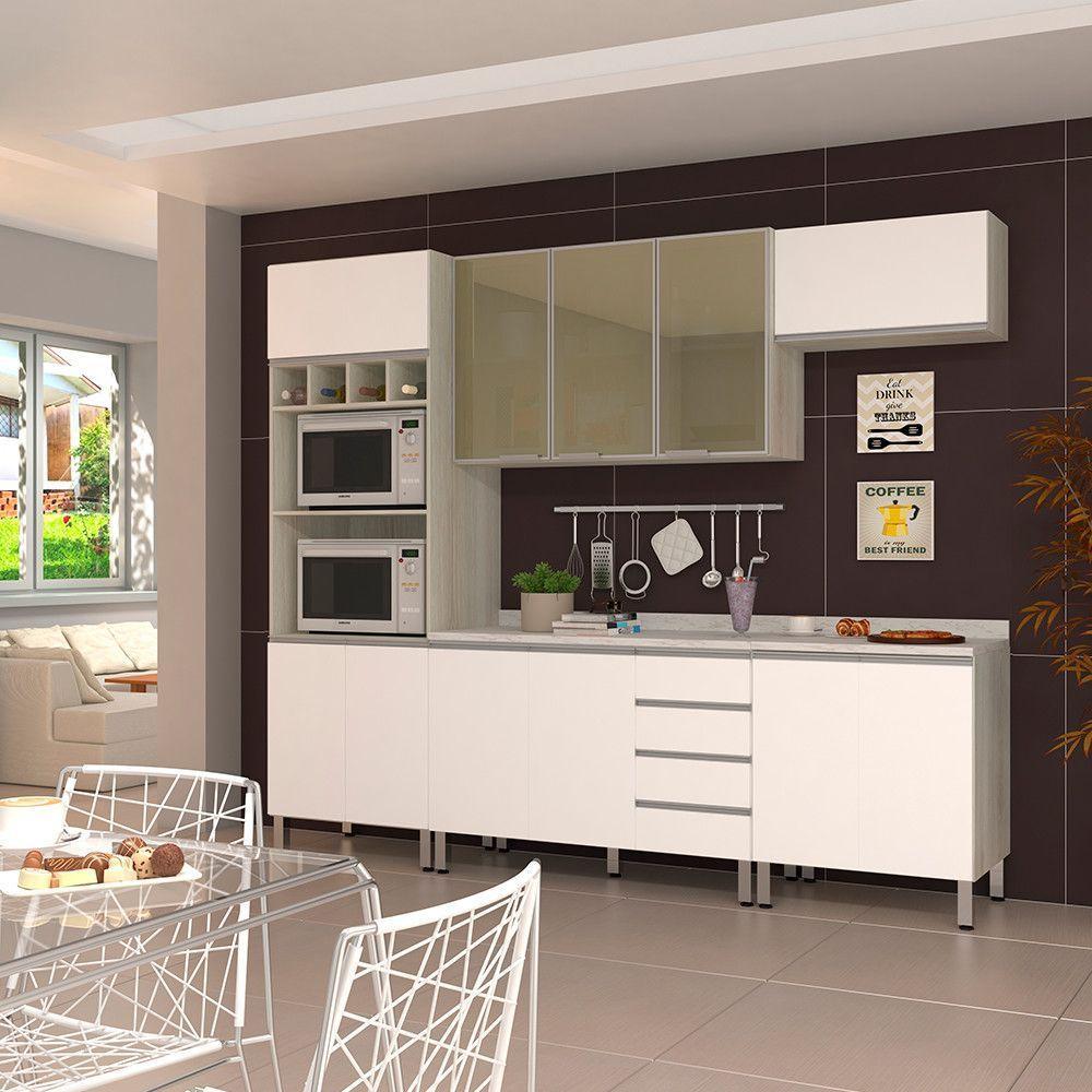Cozinha Completa 5 Peças Com Tampo E Vidro Reflecta Lis Legno Crema Com Branco Mat - 1