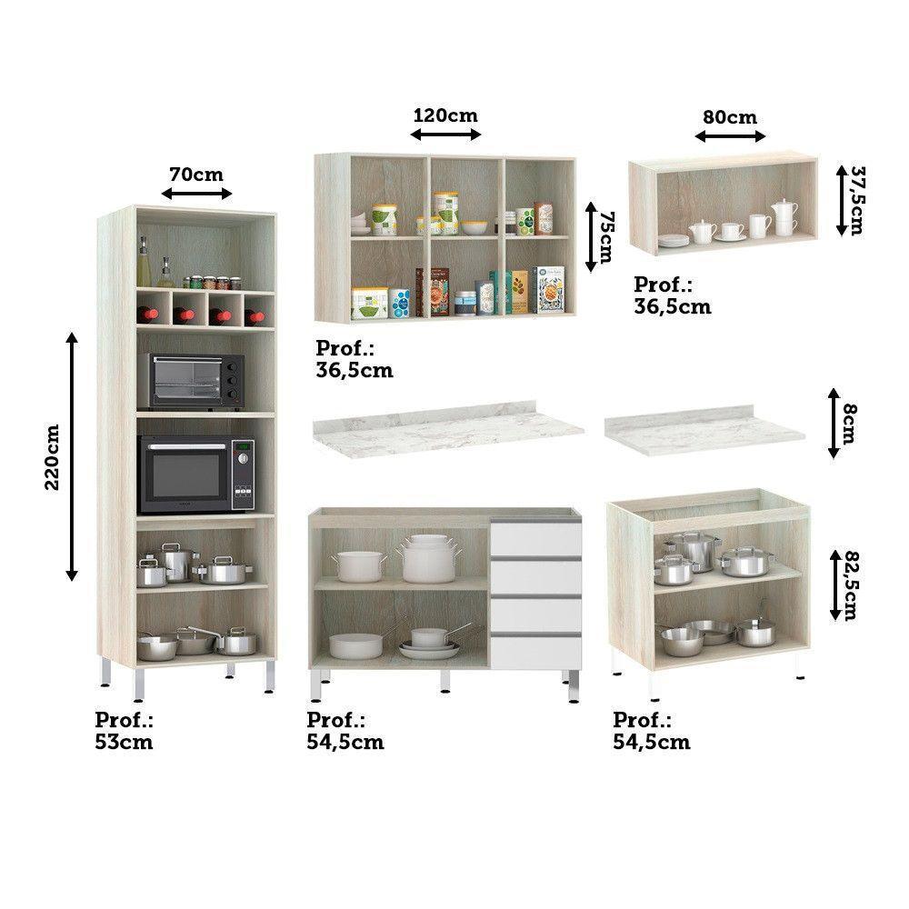 Cozinha Completa 5 Peças Com Tampo E Vidro Reflecta Lis Legno Crema Com Branco Mat - 2