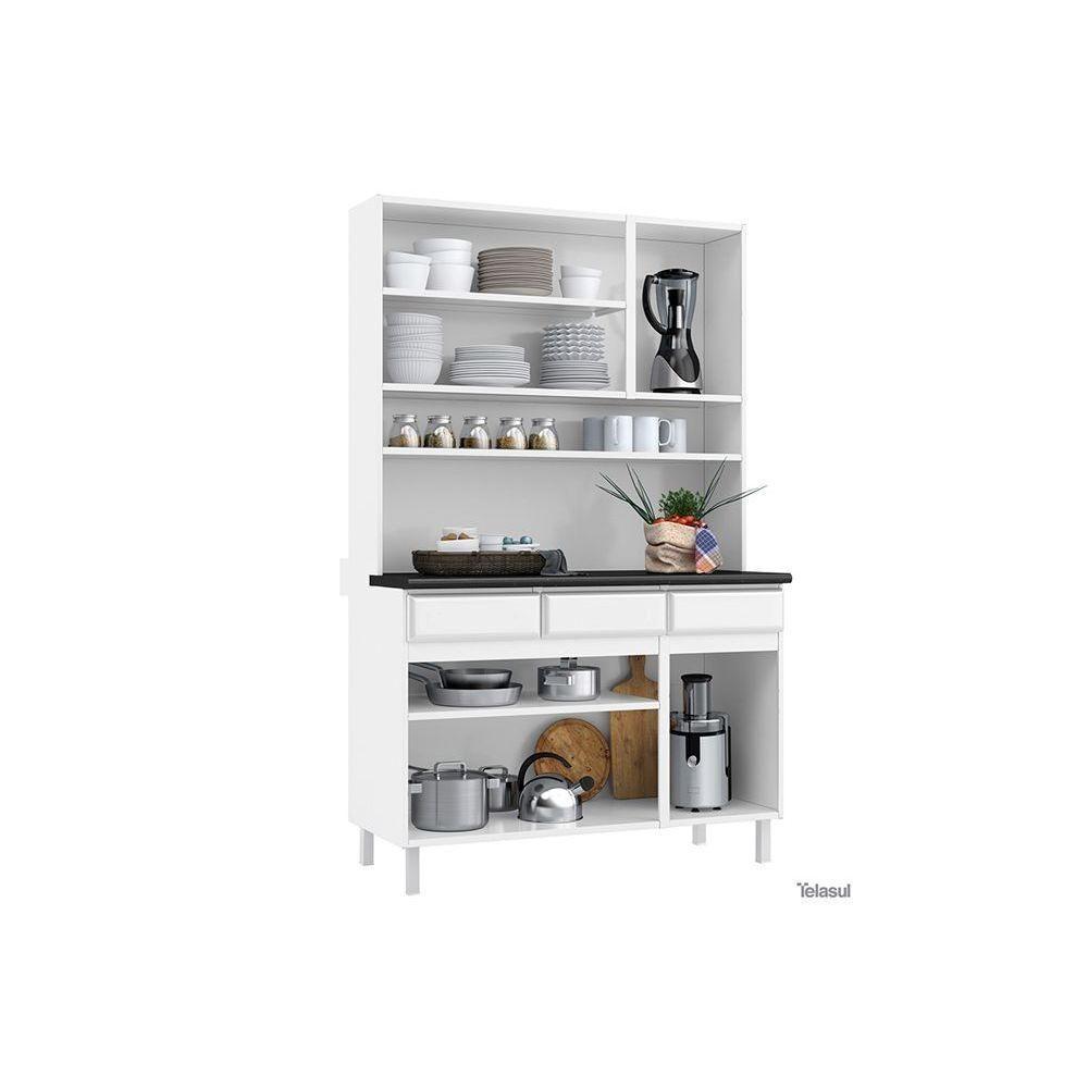 Cozinha Compacta Star New c/ 6 Portas (3 c/ Vidro) e 3 Gavetas 120cm Branco/Preto - Telasul - 5