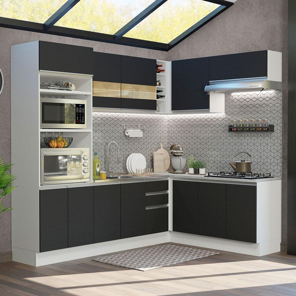 Cozinha Completa 419001 Com Armário E Balcão Branco/Preto - 1