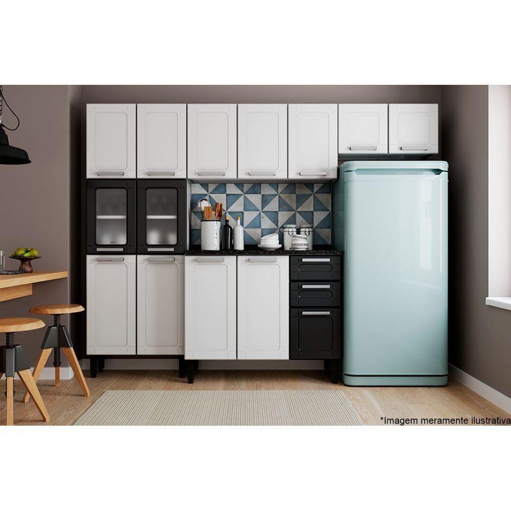 Cozinha Completa Múltipla 4 Peças (2 Armários + 1 Balcão + 1 Paneleiro) C4P84 Branco/Preto - Bertolini - 1