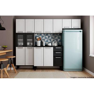 Cozinha Completa Múltipla 4 Peças C4P84 14 Portas 2 Gavetas Aço 105cm Branco e Preto
