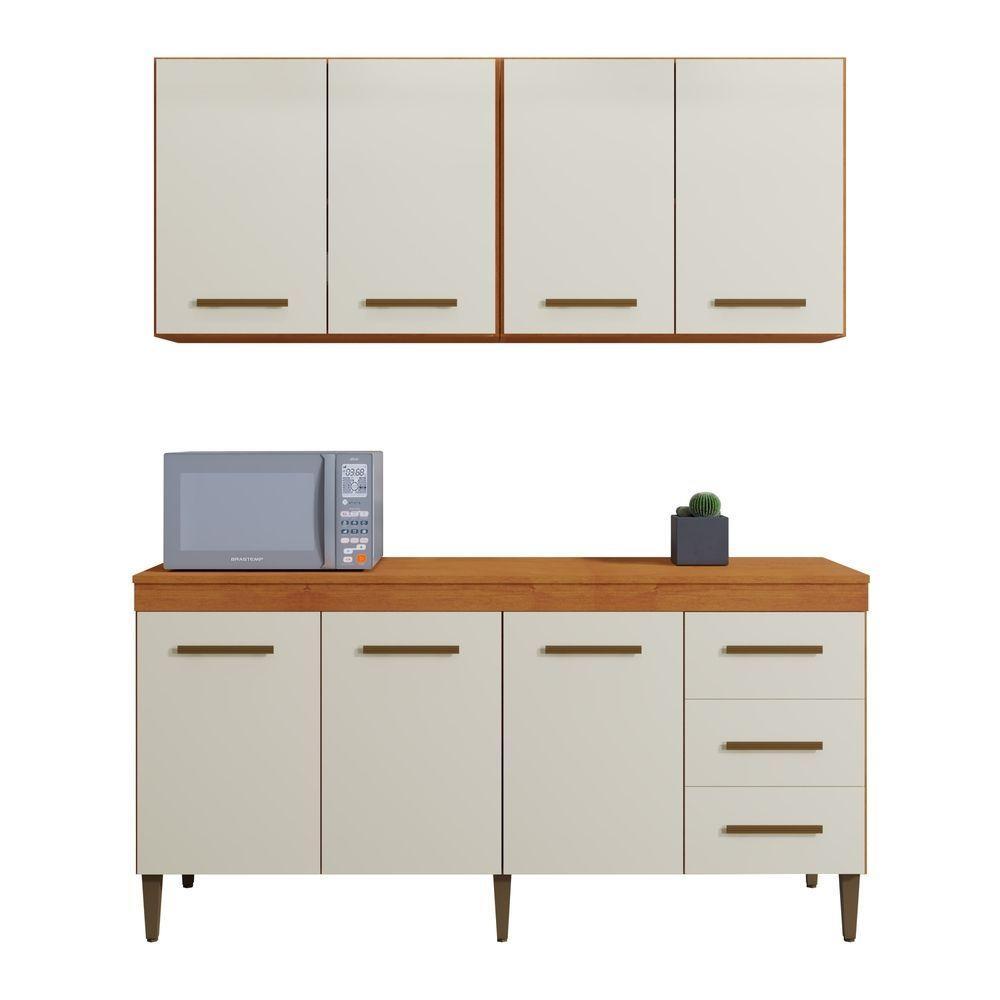 Cozinha Completa 7 Portas 3 Gavetas Atenas Kaiki Moveis Nature/Off White. - 1
