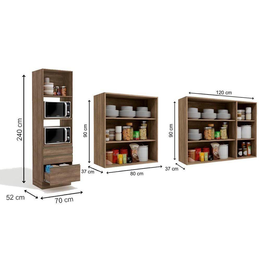 Cozinha Compacta Maxxi 3 Peças (2 Armários + 1 Paneleiro) Cpt33 Nogal - Kappesberg - 5
