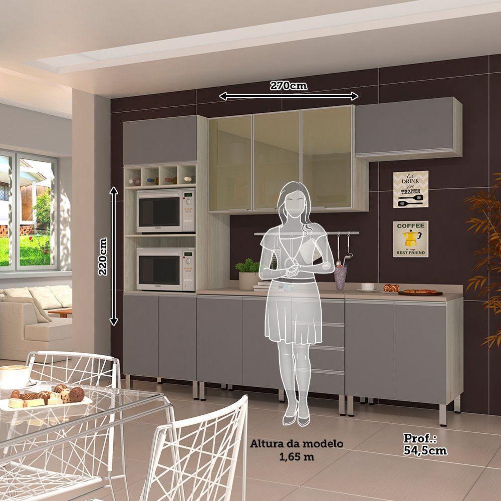 Cozinha Completa 5 Peças Com Tampo E Vidro Reflecta Lis Legno Crema Com Cinza Puro - 3
