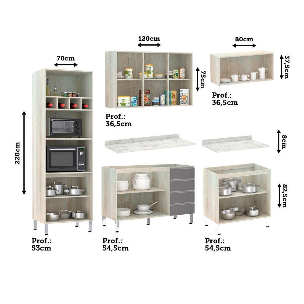 Cozinha Completa 5 Peças Com Tampo E Vidro Reflecta Lis Legno Crema Com Cinza Puro - 4
