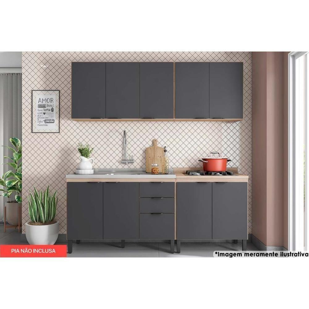 Cozinha Completa Composição 08 Firenze 4 Peças (2 Aéreos + 2 Balcões) Avena/Grafito - Demóbile - 1