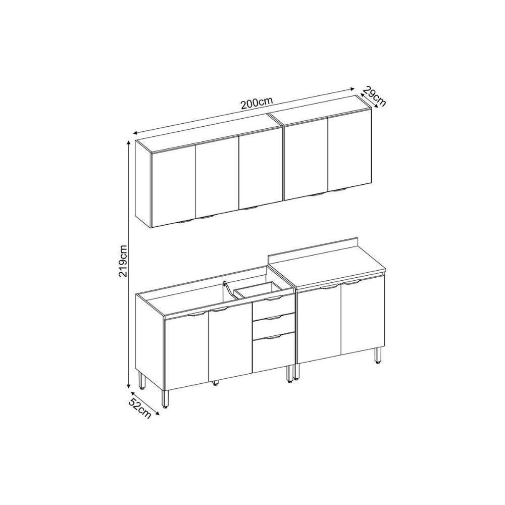 Cozinha Completa Composição 08 Firenze 4 Peças (2 Aéreos + 2 Balcões) Avena/Grafito - Demóbile - 4
