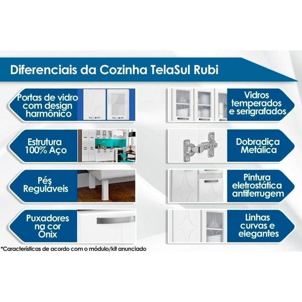 Cozinha Compacta Rubi Smart c/6 Portas e 1 Gaveta 105cm Branco/Preto - Telasul - 2