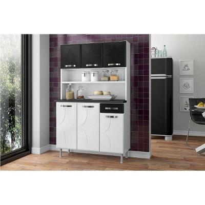 Kit de Cozinha Compacta Rubi Smart 6 Portas 1 Gaveta Aço 105cm Branco-preto
