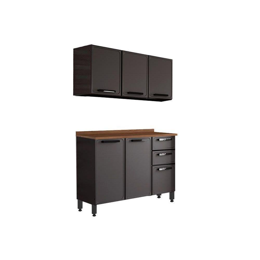 Cozinha Completa Estilo 2 Peças (1 Armário + 1 Balcão) C2P09 Cinza/Grafite - Bertolini - 1