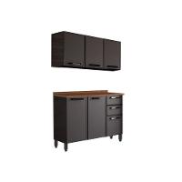 Cozinha Completa Estilo 2 Peças (1 Armário + 1 Balcão) C2P09 Cinza/Grafite - Bertolini