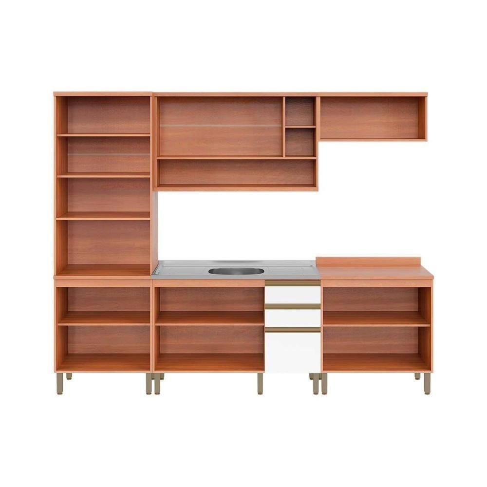 Cozinha Completa Completa Thela Macadâmia (2 Aéreos + 2 Balcões + 1 Paneleiro) 5 Peças Freijo/Branco - Telasul - 5