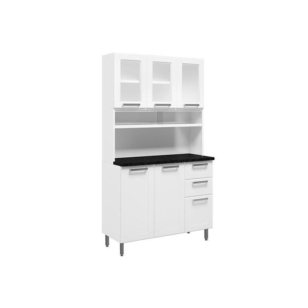 Kit de Cozinha Compacta Múltipla c/ 6 Portas (3 c/ Vidro) e 2 Gavetas 105cm Branco - Bertolini - 1