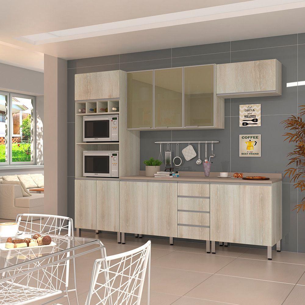 Cozinha Completa 5 Peças Com Tampo E Vidro Reflecta Lis Legno Crema - 1