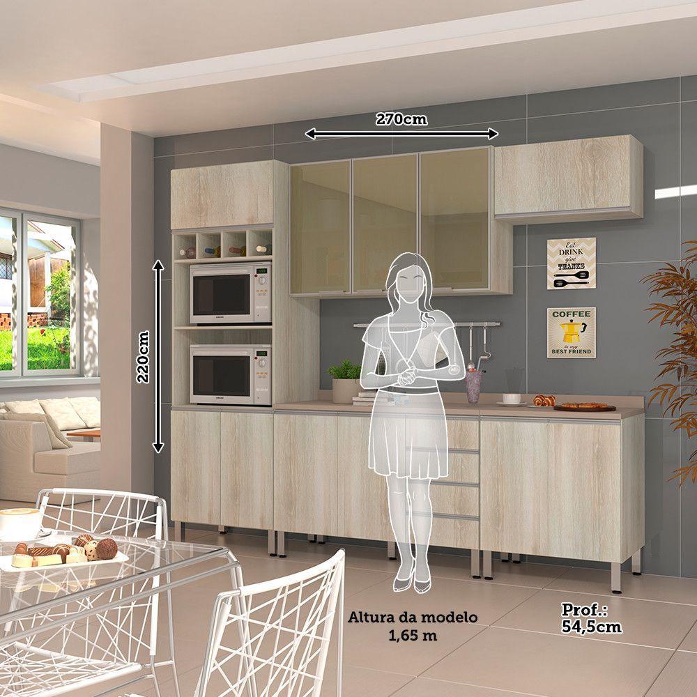 Cozinha Completa 5 Peças Com Tampo E Vidro Reflecta Lis Legno Crema - 2