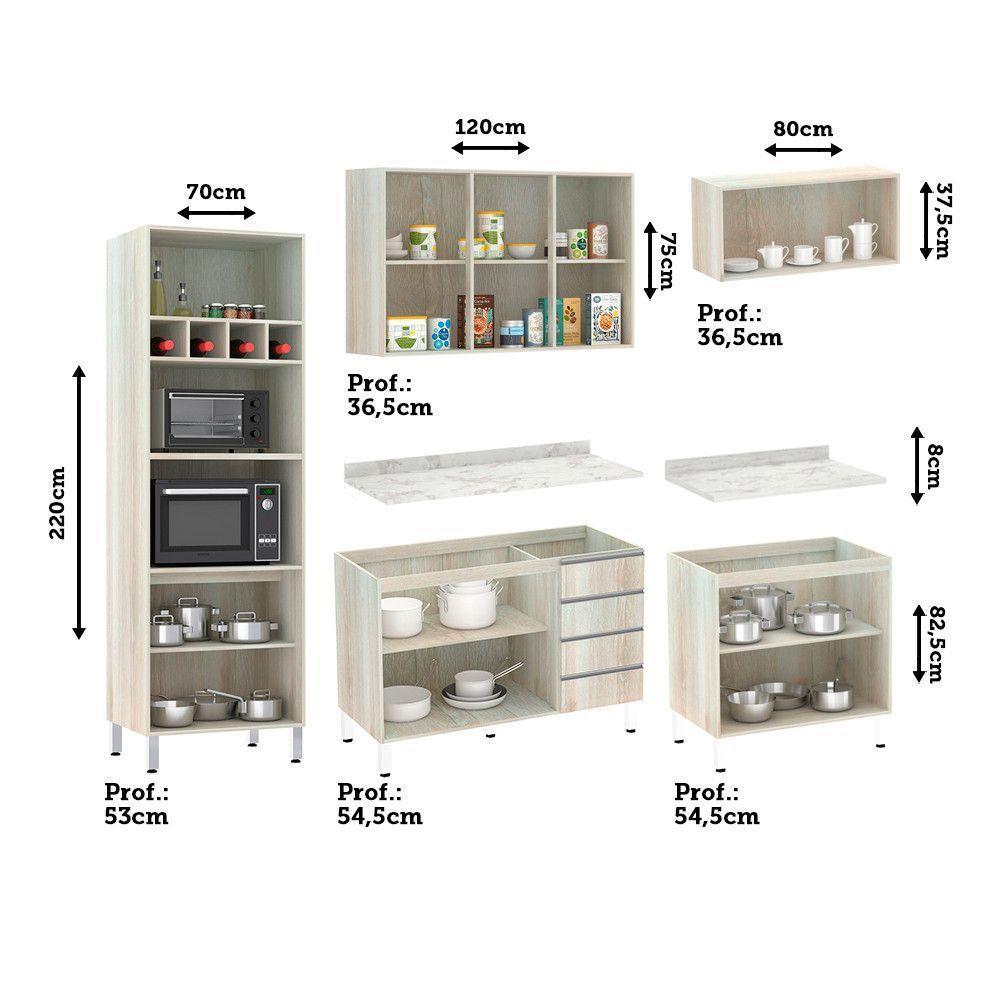 Cozinha Completa 5 Peças Com Tampo E Vidro Reflecta Lis Legno Crema - 4