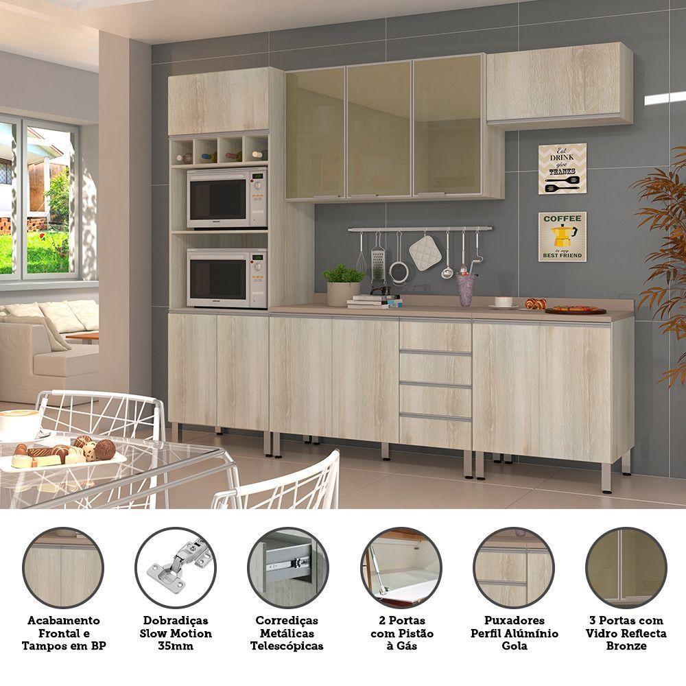 Cozinha Completa 5 Peças Com Tampo E Vidro Reflecta Lis Legno Crema - 5