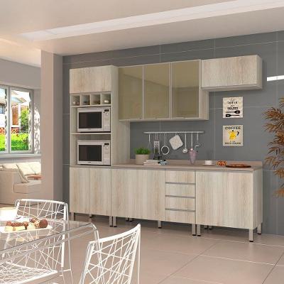 Cozinha Completa 5 Peças Lis 11 Portas 4 Gavetas MDF 120cm Creme Contemporânea