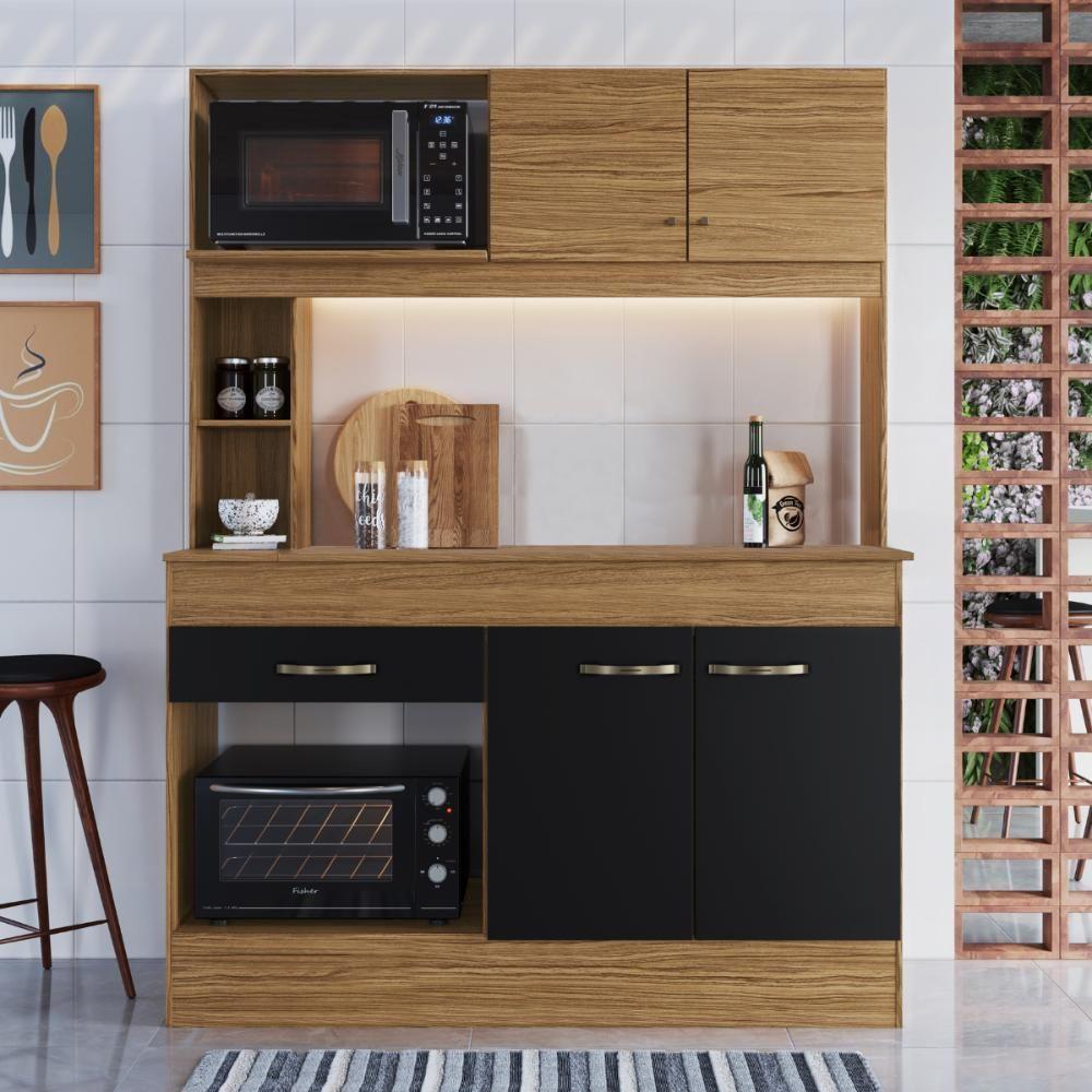 Armário De Cozinha Compacta Com Tampo 7072+ch854 Decibal Naturalle Preto Fosco - 1