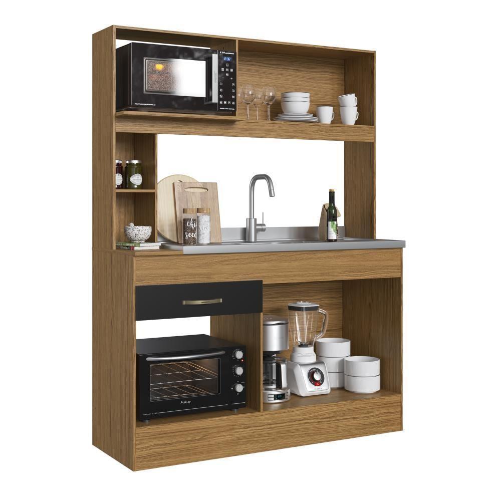 Armário De Cozinha Compacta Com Tampo 7072+ch854 Decibal Naturalle Preto Fosco - 2