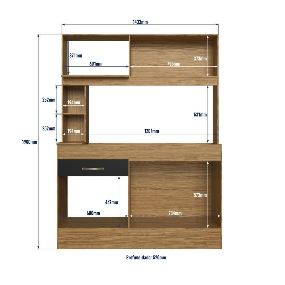 Armário De Cozinha Compacta Com Tampo 7072+ch854 Decibal Naturalle Preto Fosco - 3