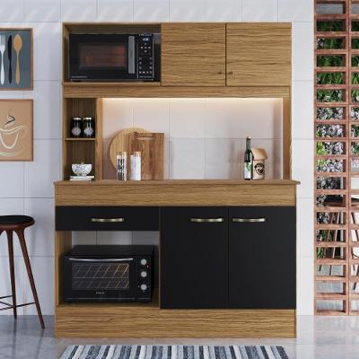 Armário De Cozinha Compacta Com Tampo 7072+ch854 Decibal Naturalle Preto Fosco