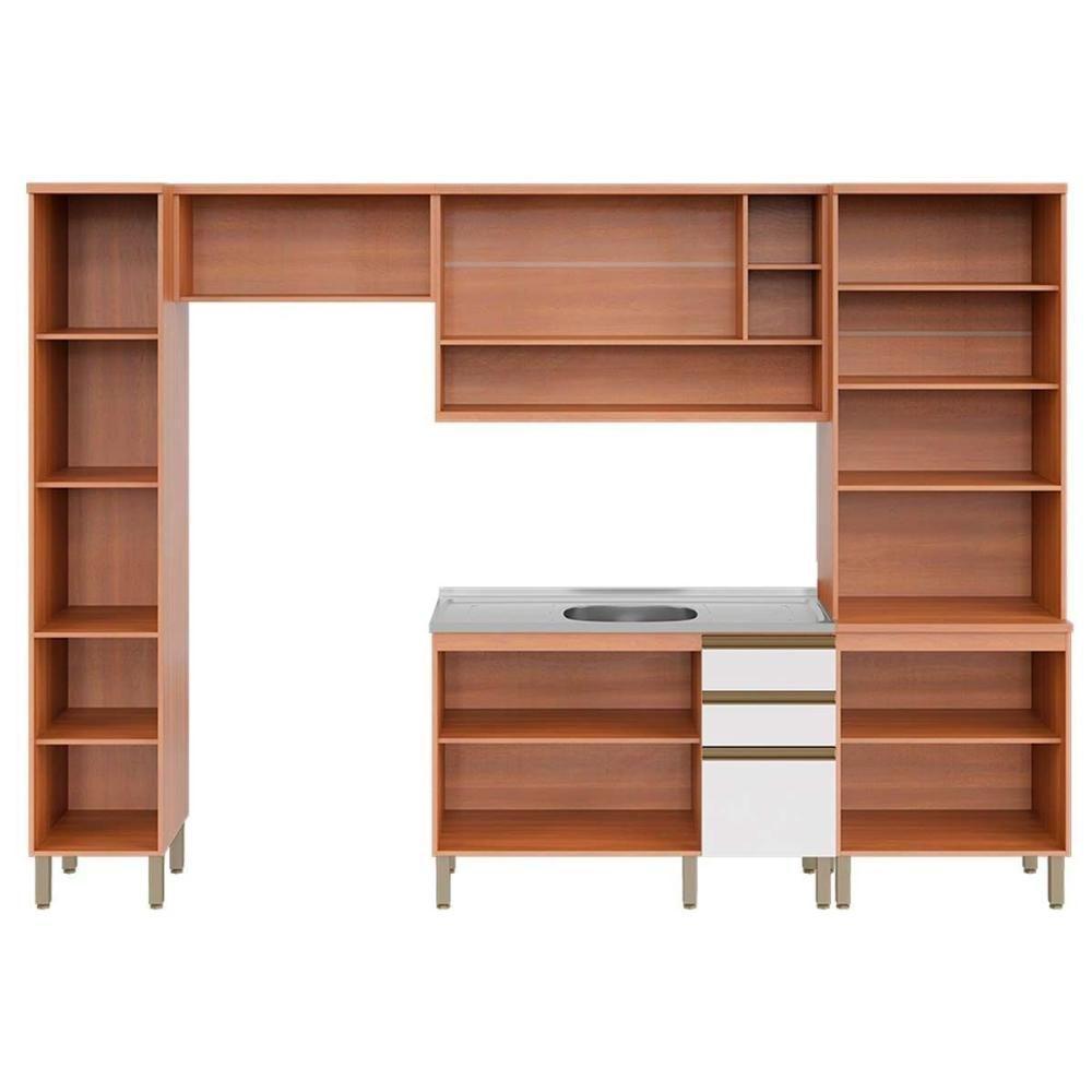 Cozinha Completa Completa Thela Macadâmia (2 Aéreos + 1 Balcão + 2 Paneleiros) 5 Peças Freijo/Branco - Telasul - 5