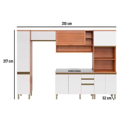 Cozinha Completa Thela Macadâmia Madeira 120cm Branco e Freijo com Nicho para Forno