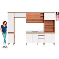 Cozinha Completa Completa Thela Macadâmia (2 Aéreos + 1 Balcão + 2 Paneleiros) 5 Peças Freijo/Branco - Telasul - 6